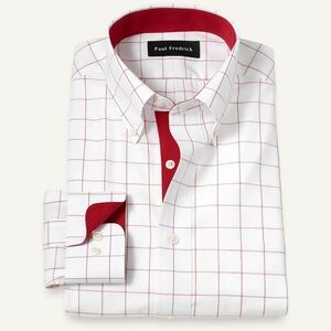 LIKE NEW 🟩GREEN🟩 Paul Fredrick windowpane dress shirt with contrast trim 16 x 33